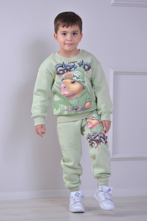 Детски комплект вата за момче с дълъг ръкав, зелен цвят