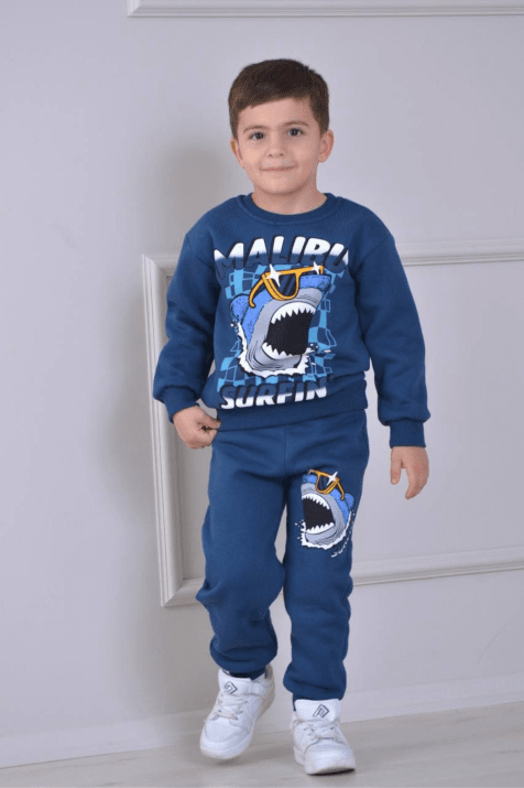 Детски комплект вата за момче с дълъг ръкав, тъмно син цвят 