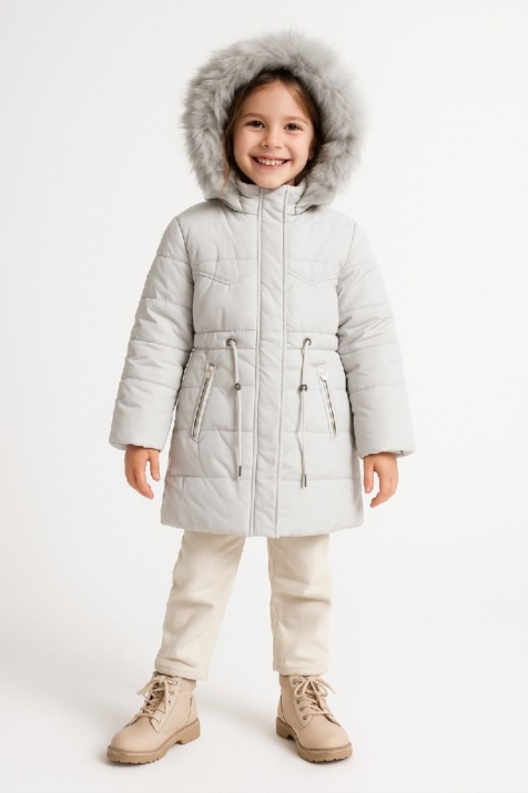 Детско зимно яке за момиче, бежов цвят   