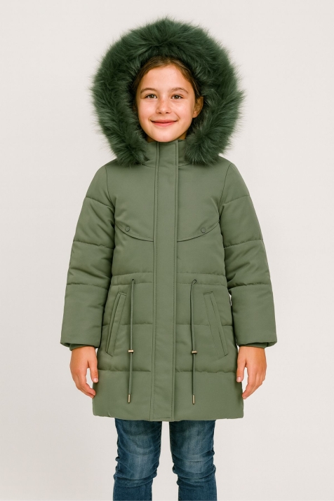 Детско зимно яке за момиче, зелен цвят