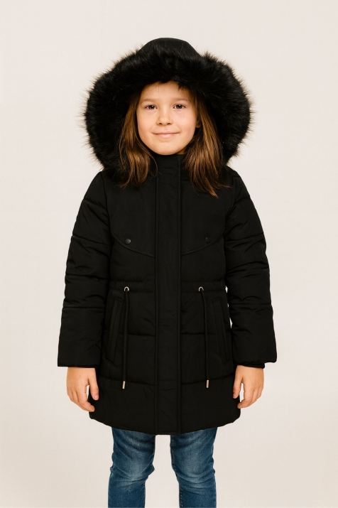 Детско зимно яке за момиче, черен цвят  