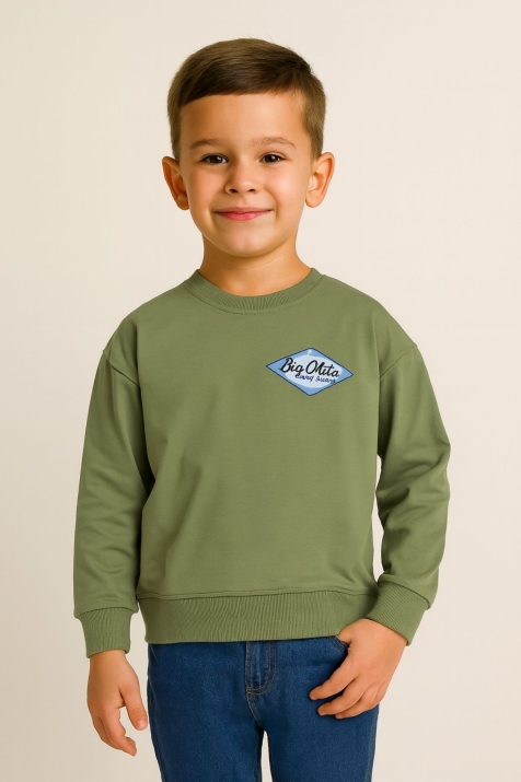 Детска блуза вата за момче с дълъг ръкав, зелен цвят