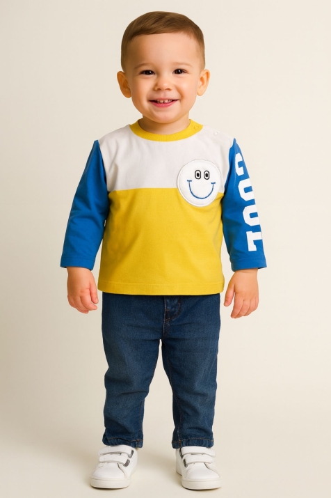Детска блуза за момче с дълъг ръкав, жълт цвят