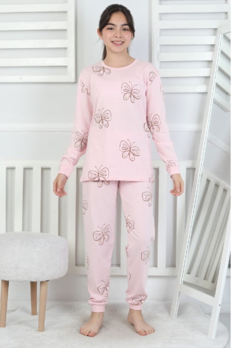 Детска пижама за момиче с дълъг ръкав, розов цвят