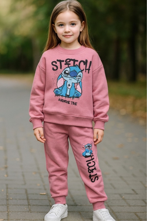 Детски комплект вата за момиче с дълъг ръкав, тъмно розов цвят