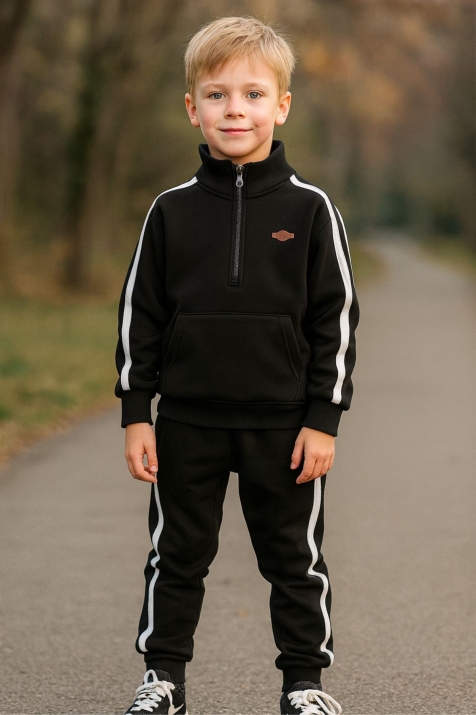Детски комплект вата за момче с дълъг ръкав, черен цвят