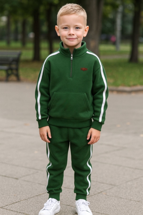 Детски комплект вата за момче с дълъг ръкав, зелен цвят