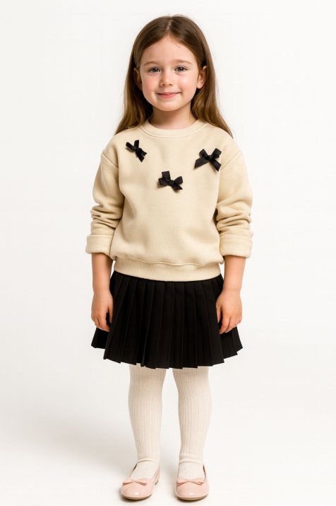 Детски комплект за момиче с дълъг ръкав, бежов цвят 