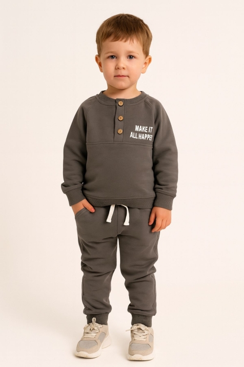 Детски комплект за момче с дълъг ръкав, тъмно сив цвят