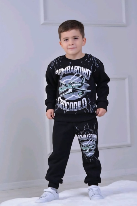 Детски комплект вата за момче с дълъг ръкав, черен цвят