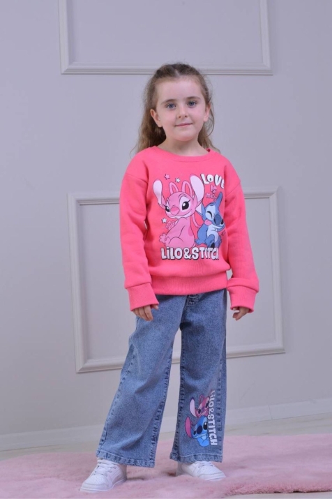 Детски комплект вата за момиче с дълъг ръкав,  цвят циклама