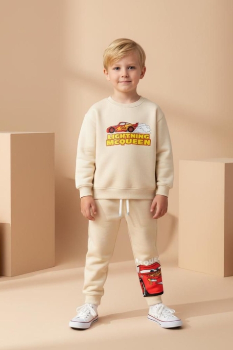 Детски комплект за момче с дълъг ръкав, бежов цвят