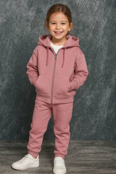 Детски спортен екип вата за момиче с дълъг ръкав, розов цвят 