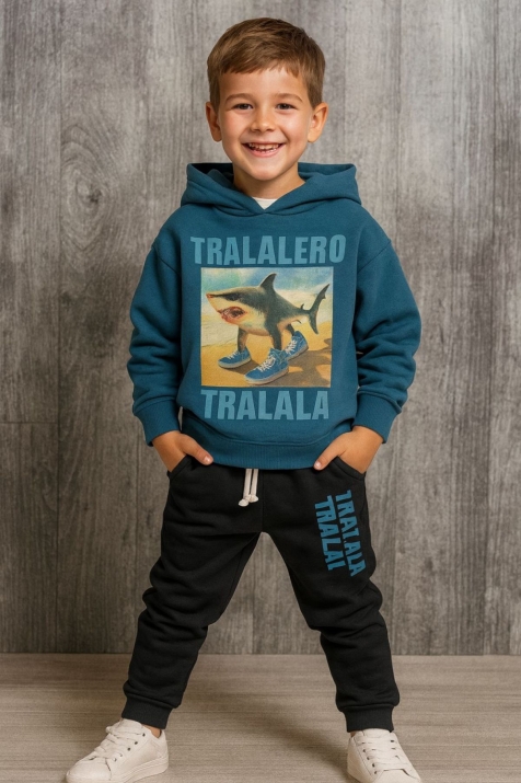 Детски комплект вата за момче с дълъг ръкав, син цвят