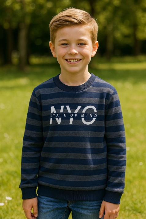 Детска блуза за момиче с дълъг ръкав, тъмно син цвят