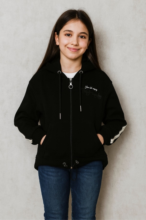 Детски суитшърт вата за момиче, черен цвят 