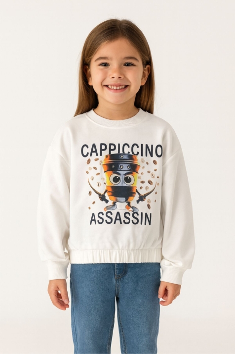 Детска блуза за момиче с дълъг ръкав, цвят екрю