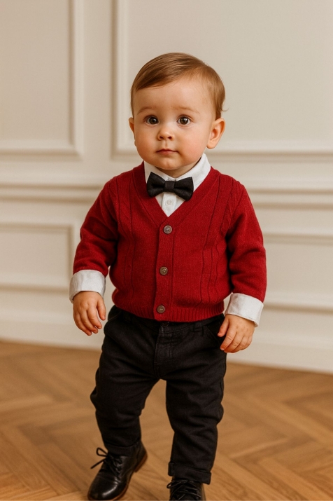 Детски комплект за момиче с дълъг ръкав 4 части Коледа, червен цвят