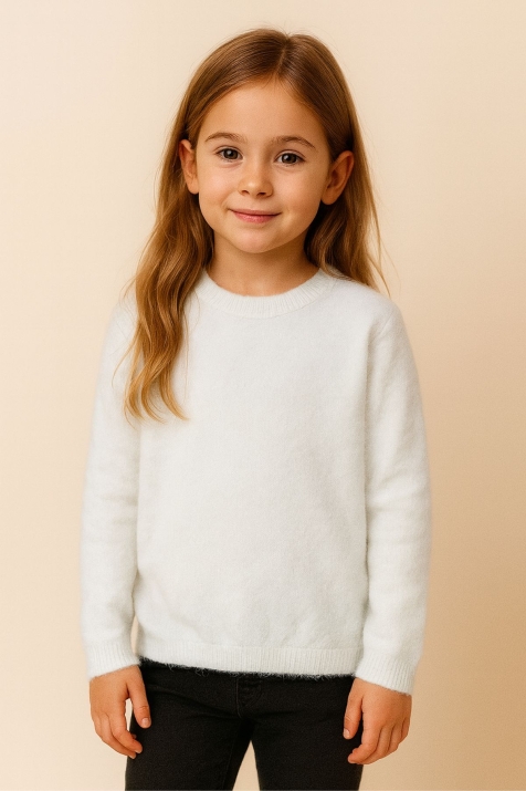 Детски пуловер момиче, цвят екрю