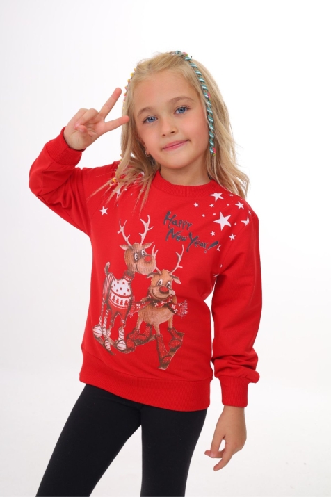 Детска блуза с дълъг ръкав Коледа, червен цвят