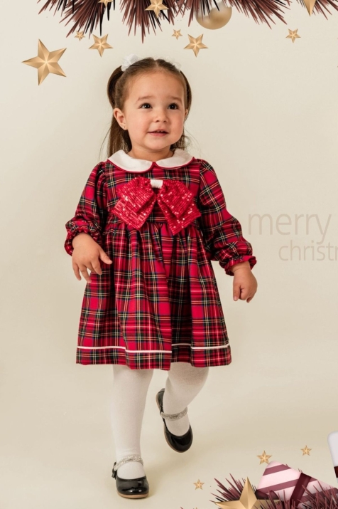 Детска рокля с дълъг ръкав Коледа, червен цвят
