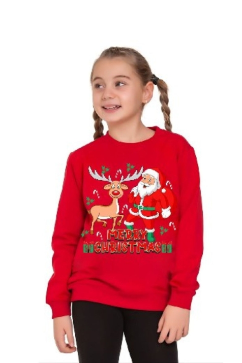 Детска блуза вата за момиче с дълъг ръкав Коледа, червен цвят