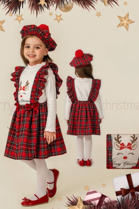 Детски комплект блуза с дълъг ръкав и рокля Коледа, червен цвят