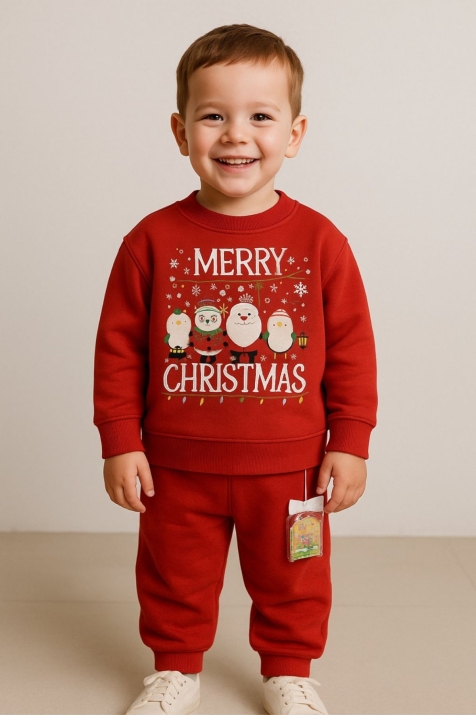 Детски комплект вата за момче с дълъг ръкав Коледа, червен цвят
