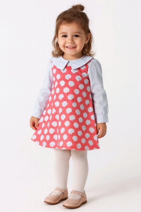 Детска рокля с дълъг ръкав, цвят корал