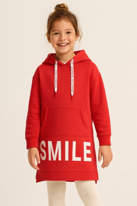 Детска рокля с дълъг ръкав, червен цвят