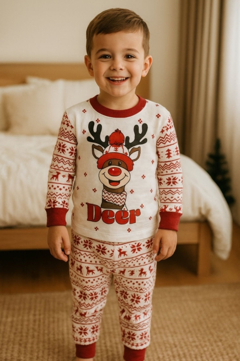 Детска пижама с дълъг ръкав Коледа, бял цвят