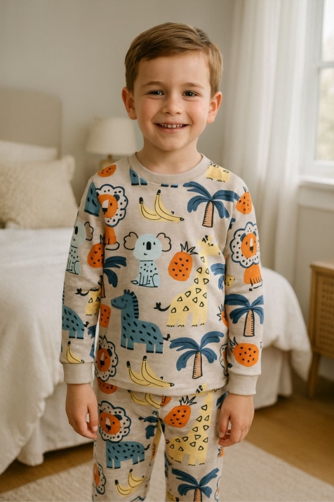 Детска пижама за момче с дълъг ръкав, сив цвят