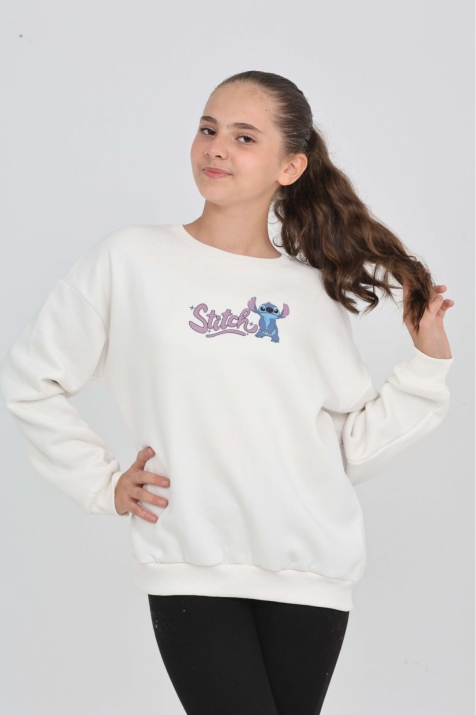 Детска блуза вата момиче с дълъг ръкав, цвят екрю