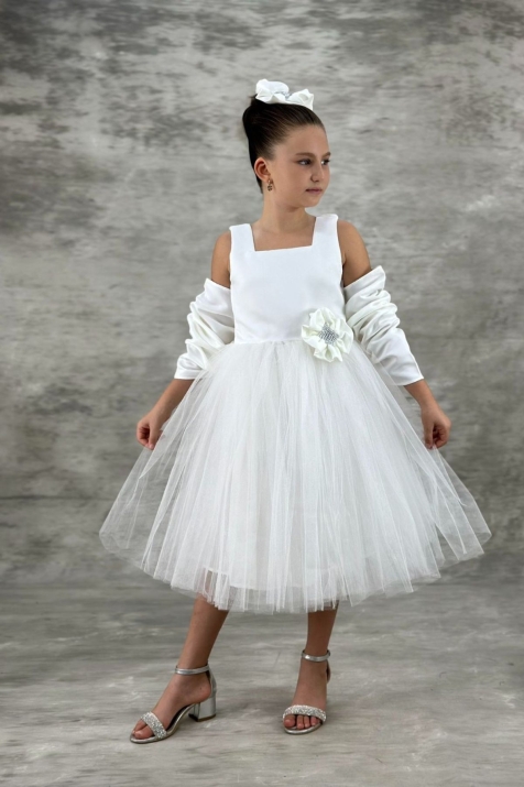 Детска официална рокля, бял цвят