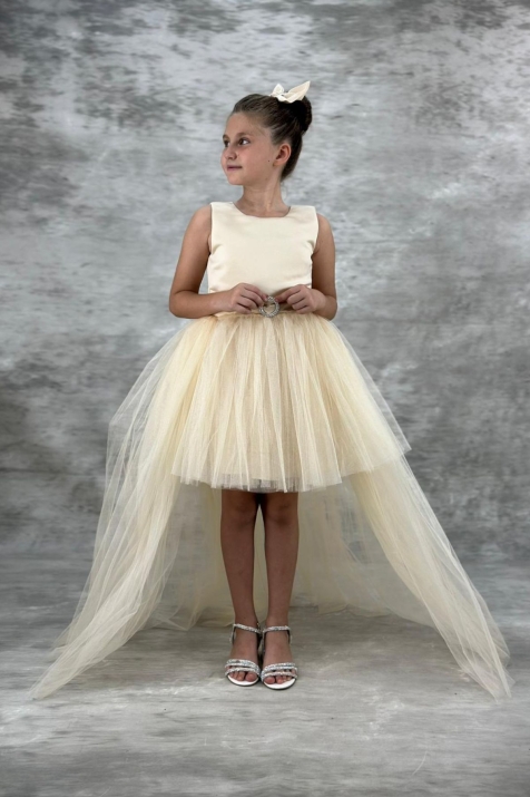 Детска официална рокля, бежов цвят 