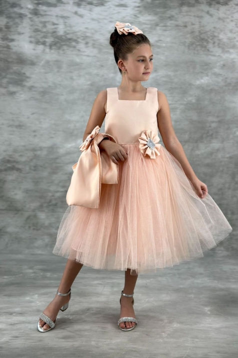 Детска официална рокля, цвят корал