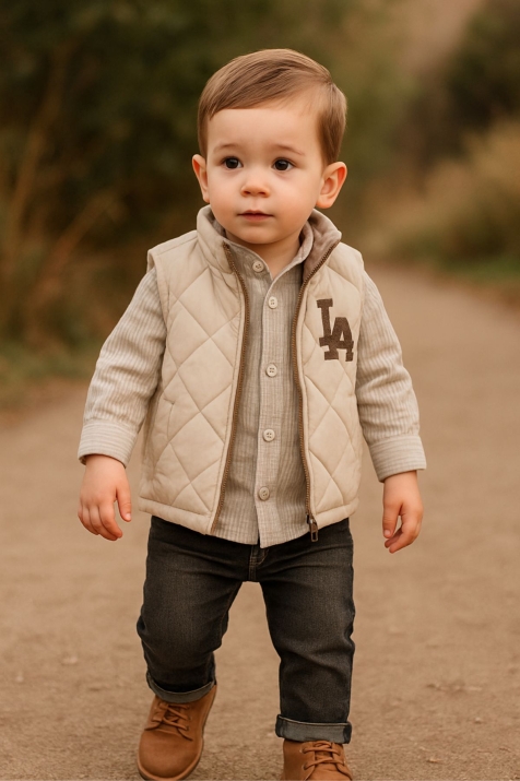 Детски комплект за момче с дълъг ръкав 3 части, бежов цвят  