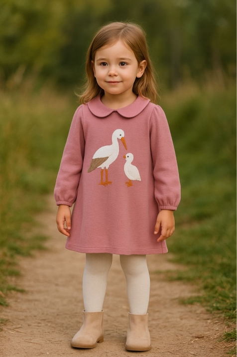 Детска рокля с дълъг ръкав, лилав цвят  