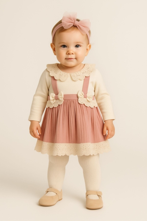  Бебешка рокля с дълъг ръкав, розов цвят 