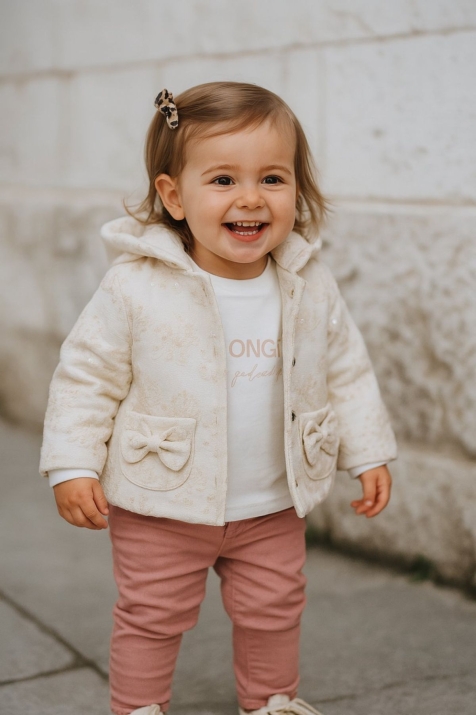 Детски комплект за момиче с дълъг ръкав 3 части, розов цвят 