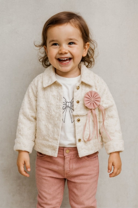 Детски комплект за момиче с дълъг ръкав 3 части, тъмно розов цвят  