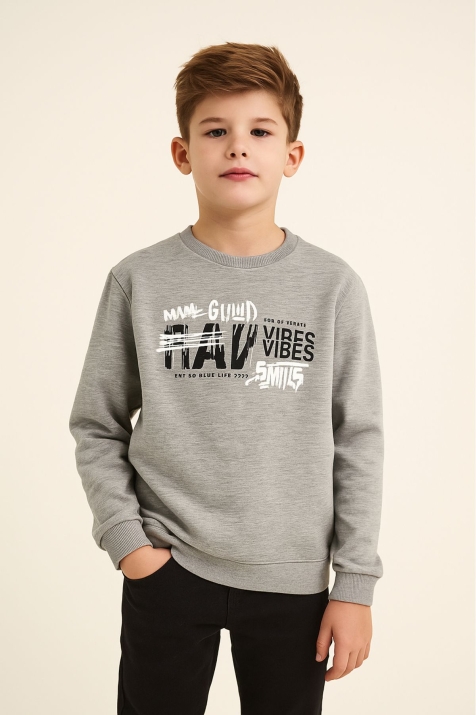 Детска блуза вата за момче с дълъг ръкав, сив цвят 