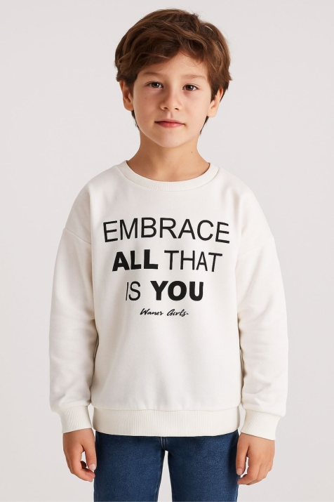 Детска блуза за момче с дълъг ръкав, цвят екрю