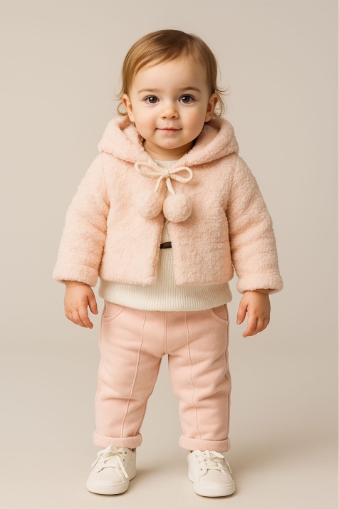 Бебешки комплект за момиче с дълъг ръкав 3 части, свтло розов цвят