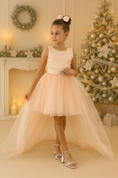 Детска официална рокля, цвят корал