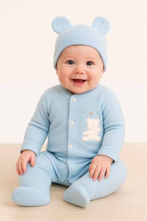 Бебешки гащеризон за момче с дълъг ръкав, син цвят