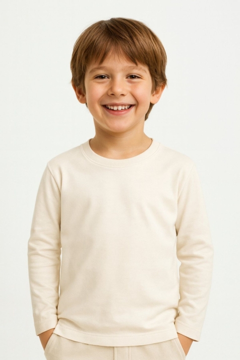 Детска блуза за момче с дълъг ръкав, бежов цвят