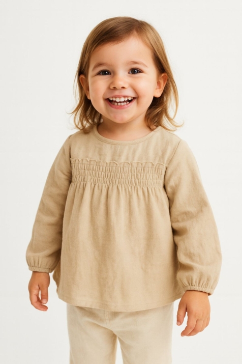 Детска блуза момиче дълъг ръкав,цвят екрю