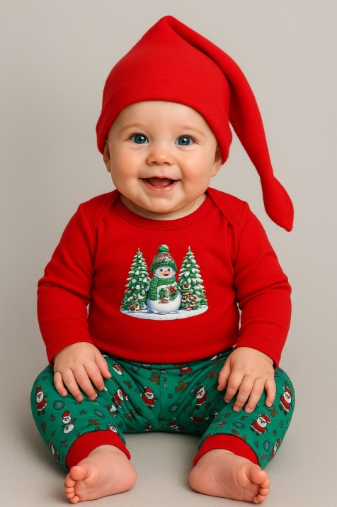 Бебешки комплект с дълъг ръкав 3 части Коледа, червен цвят 