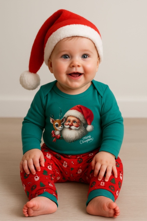 Бебешки комплект с дълъг ръкав 3 части Коледа, зелен цвят